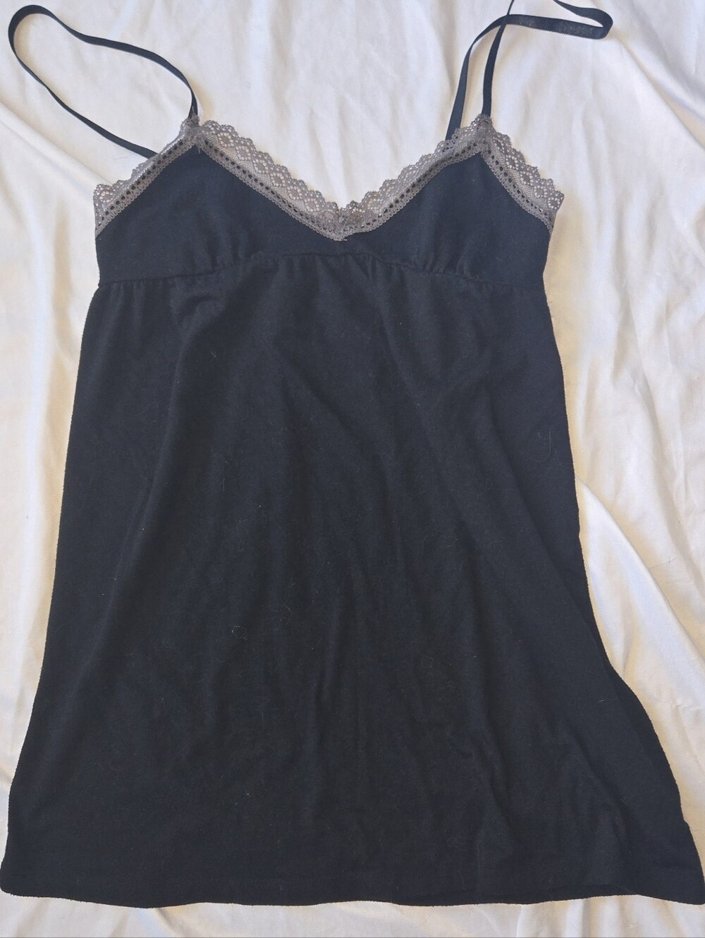 Gilligan & O'Malley Women's Black Chemise with Gray Lace Trim Adj Straps Medium